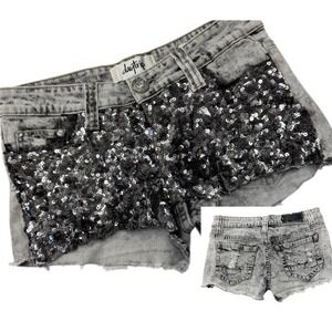 Festival Bling Glam Daytrip Size 26‎ Capricorn Distressed Denim Sequins Shorts